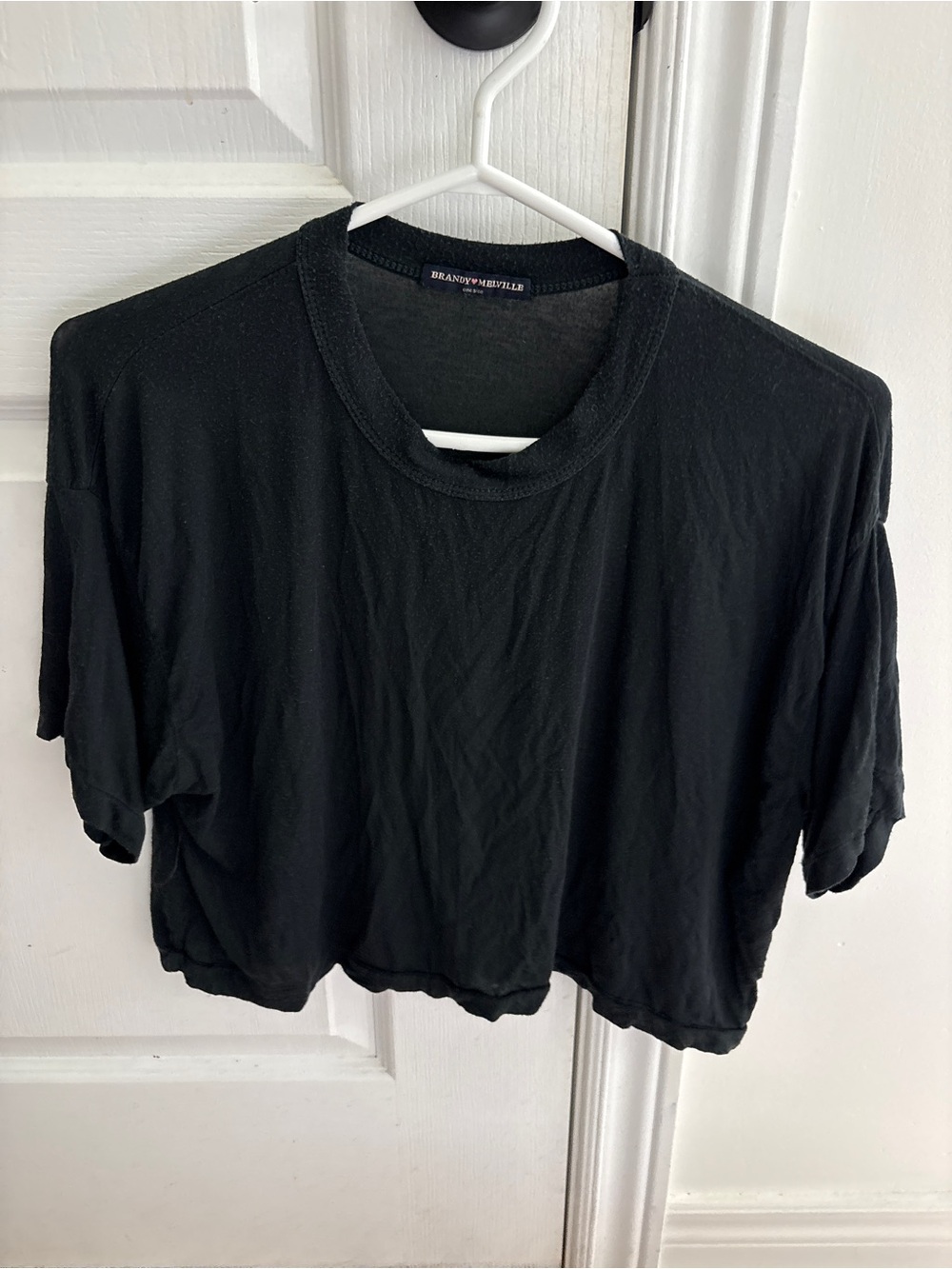 Brandy Melville Black Boxy Cropped Tee